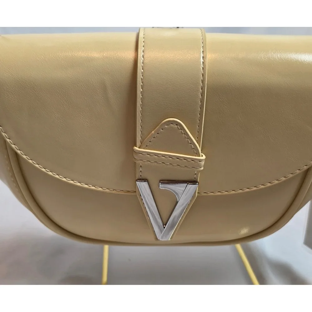A9NINE Cream Faux Leather Saddle Shoulder Bag Silver V Hardware New With Tags